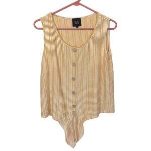 W5 Size Medium M Golden Rod Yellow White Stripes Wooden Button Tie Summer Top